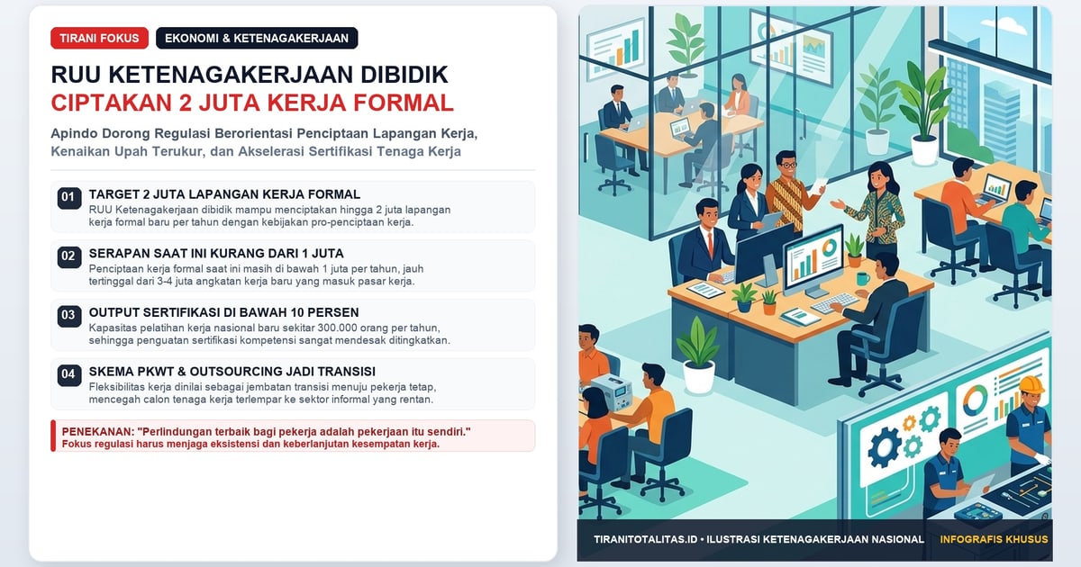 Apindo Klaim RUU Ketenagakerjaan Mampu Ciptakan 2 Juta Lapangan Kerja Formal per Tahun