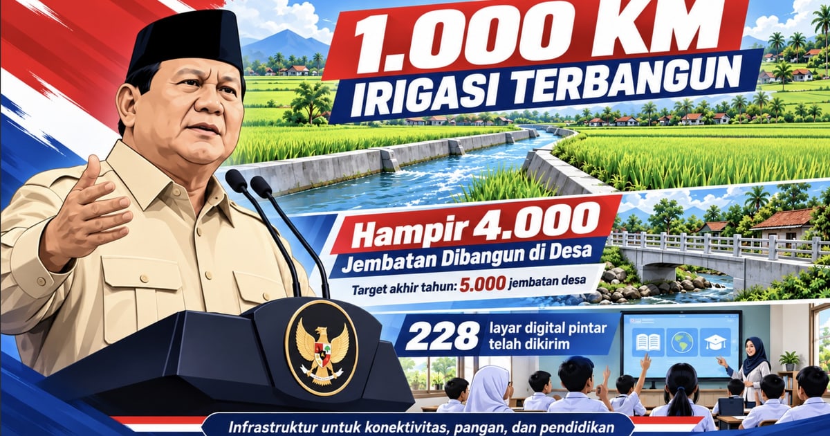 Prabowo Sebut 1.000 Km Irigasi Terbangun dan Hampir 4.000 Jembatan Desa Dibangun